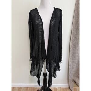 VTG Y2K Crochet Mesh Cardigan Flare Sleeve Fairy Grunge Indie Whimsigoth Black